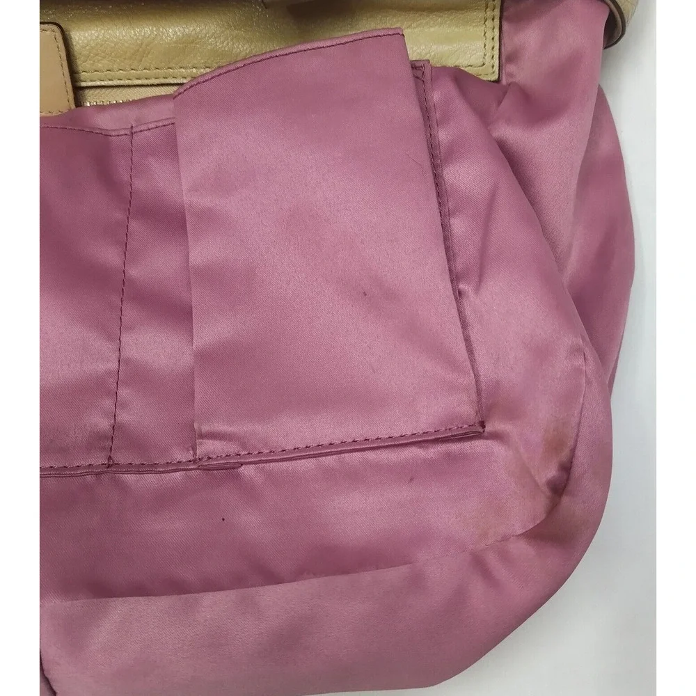 Coach Tan Leather Studded Double Handle Zipper Closure Tote Shoulder Bag
